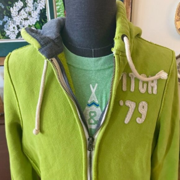 Vintage Abercrombie & Fitch Men's FullZip Muscle Hoodie Sz Large Rare Green, Y2K - Picture 2 of 5